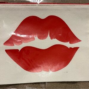 Red Lips & Hearts Make Up Canvas Pouch Handcrafted